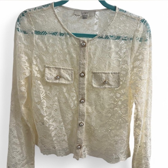 LOFT pearlized Cream Lace jacket size s - Picture 3 of 8